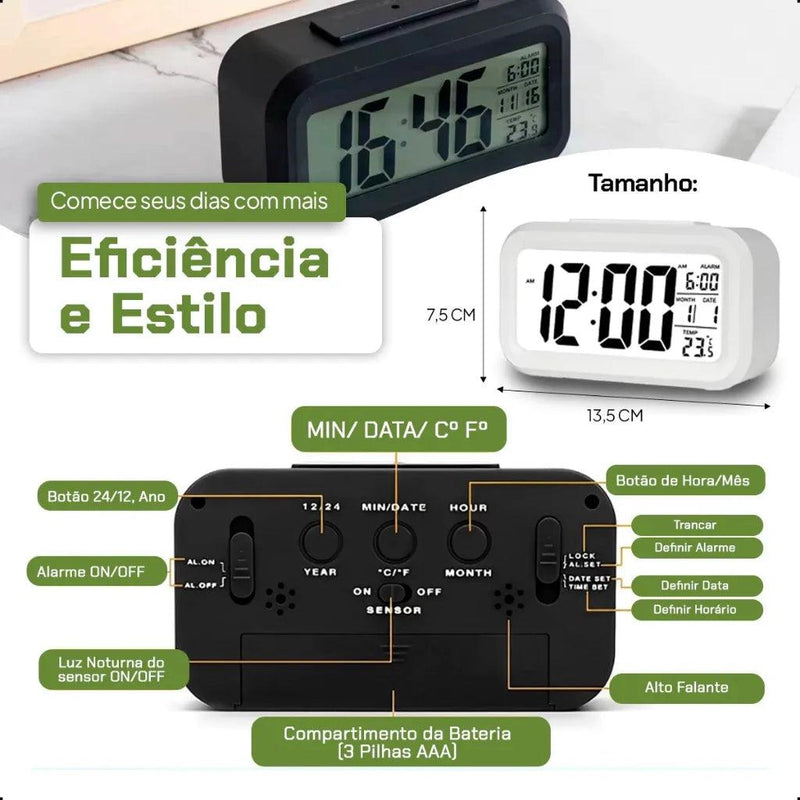 Relógio de Mesa Portátil Digital